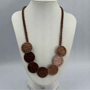 Copper Hammered Coin Statement Necklace Textured Adjustable Classic